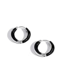 SMALL BLACK ENAMEL OVER SILVER HOOPS