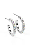 TINY SILVER RHINESTONE IRIDESCENCE HOOPS