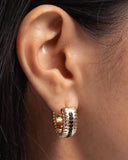 SMALL GOLD WIDE SERRATED WITH BLACK RHINESTONES HOOP