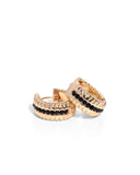 SMALL GOLD WIDE SERRATED WITH BLACK RHINESTONES HOOP
