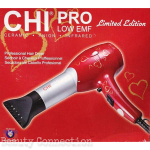 CHI Pro Red with Hearts Design Ceramic Professional Low EMF Hair Dryer with Diffuser